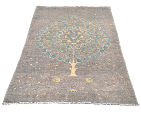 3x4 Gray Kuba Afghan Hand Knotted Wool Area Rug